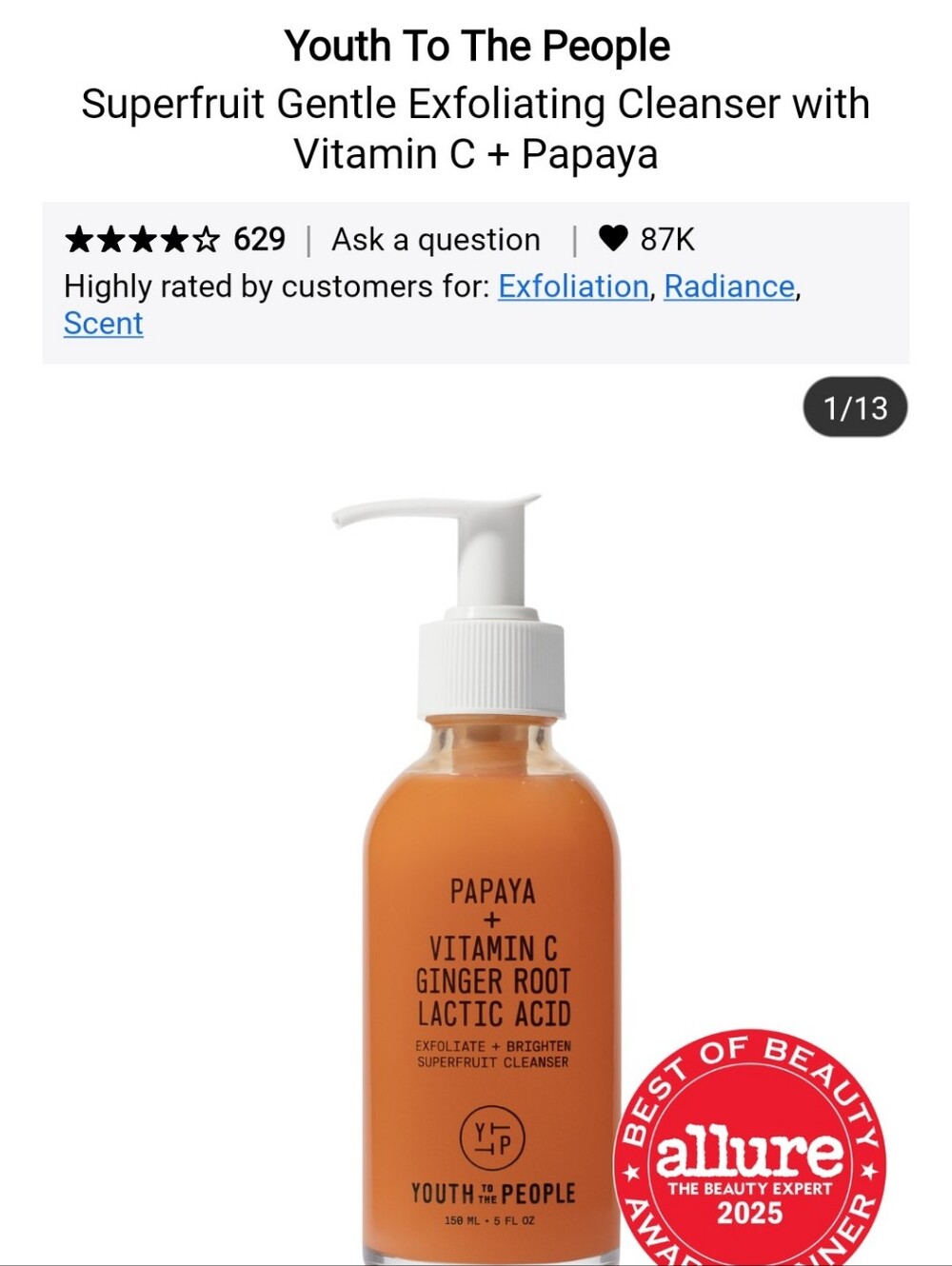 NIB YOUTH TO THE PEOPLE SUPERFRUIT GENTLE EXFOLIATING CLEANSER